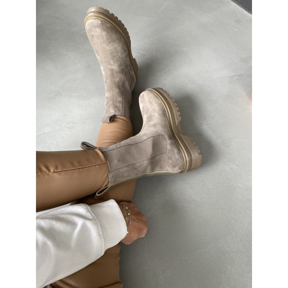 Beige suede boots