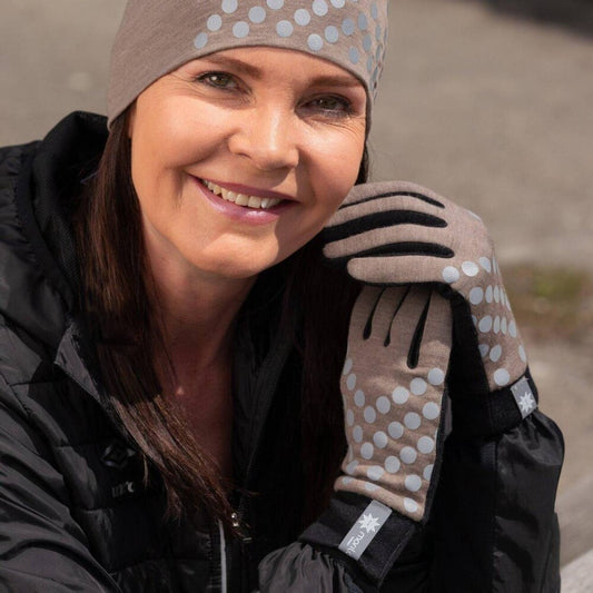 Sølvfaks hansker med refleks beige