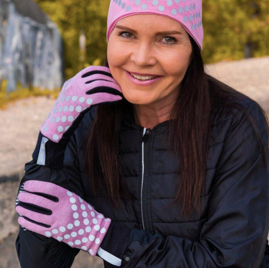 Sølvfaks hansker med refleks rosa