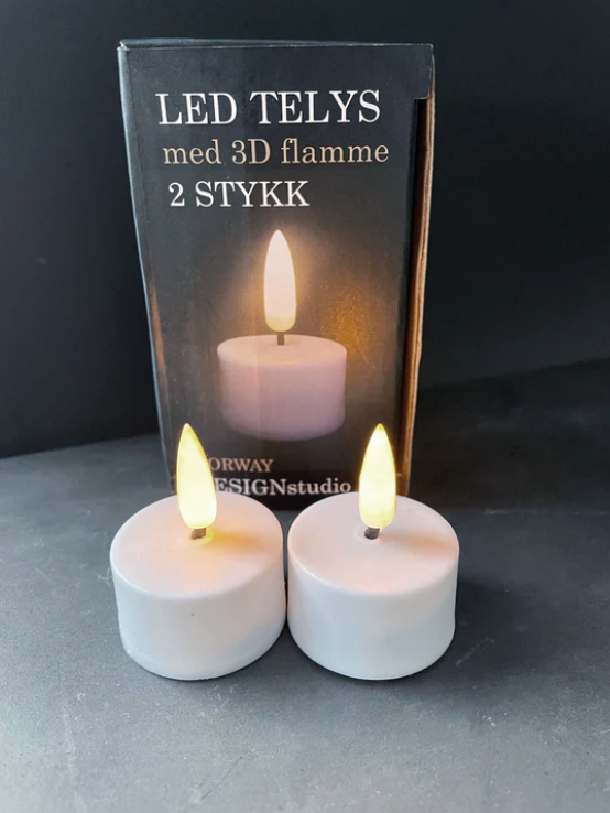 LED-lys telys 2 stk hvit